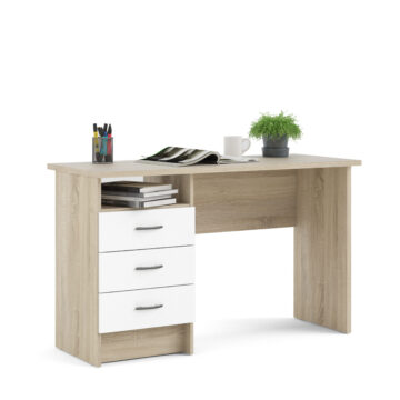 Ajax Plus 3 White Drawer Desk | Oak Finish
