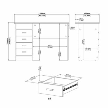 Ajax Plus White 4 Drawer Desk
