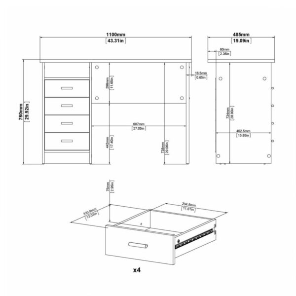 Ajax Plus 4 Drawer Desk in Oak | Self Assembly