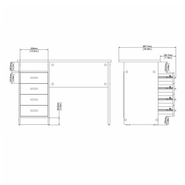 Ajax Plus 4 Drawer Desk in Oak | Self Assembly