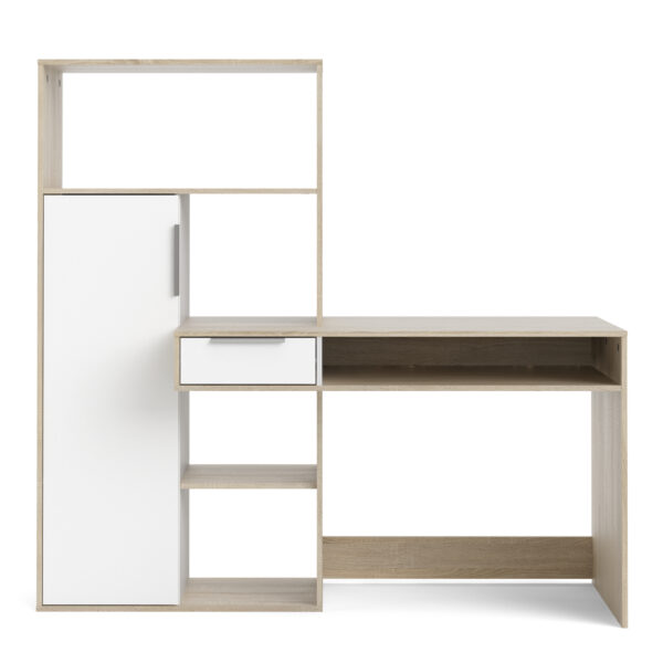 Ajax Plus Desk Multi-Functional Desk with Drawer and 1 Door in White and Oak | Self Assembly