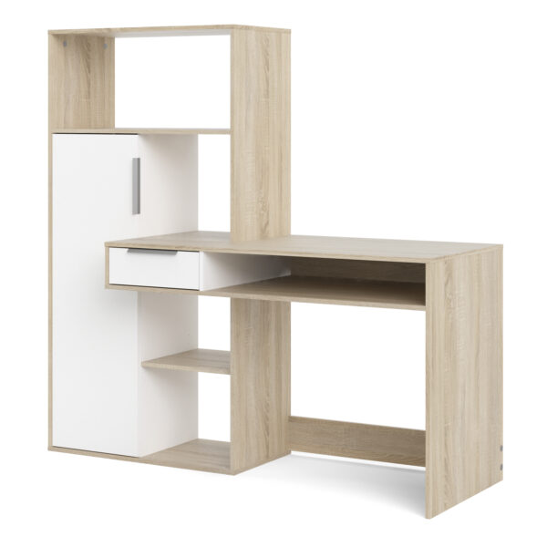 Ajax Plus Desk Multi-Functional Desk with Drawer and 1 Door in White and Oak | Self Assembly