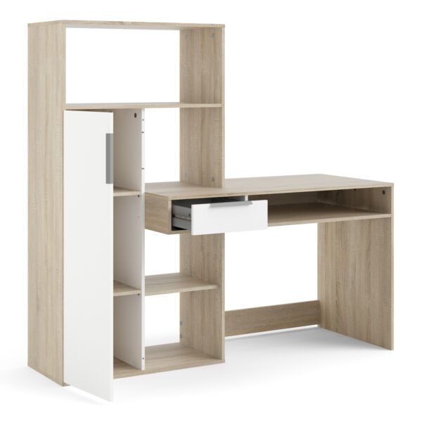 Ajax Plus Desk Multi-Functional Desk with Drawer and 1 Door in White and Oak | Self Assembly