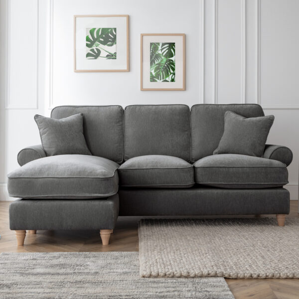 Queensway Charcoal Left Hand Chaise Sofa Oak World