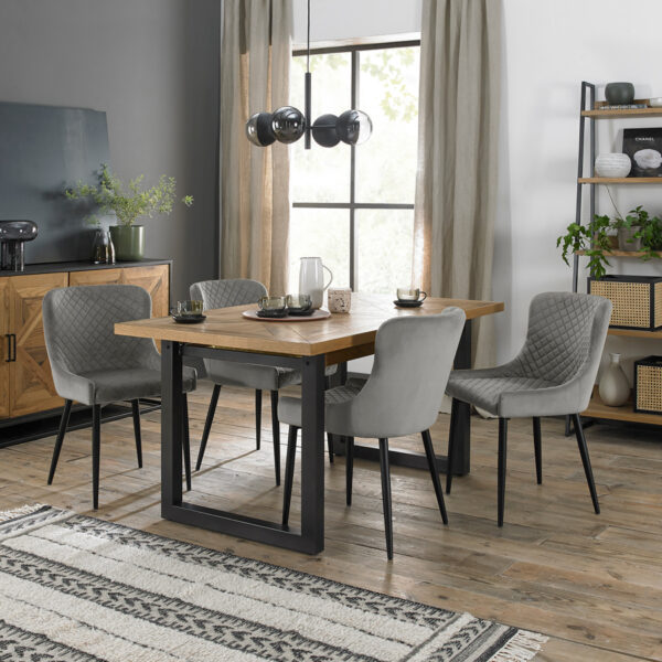 Calgary 4-6 Seat Extending  Dining Table & 4 Grey Velvet Fabric Chairs | 158 - 203cm