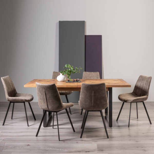 Calgary 68 Seat Extending Dining Table & 6 Tan Faux Suede Fabric