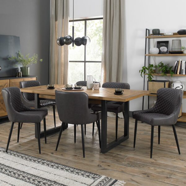 Calgary 6-8 Seat Extending Dining Table & 6 Dark Grey Faux Leather Chairs | 190 - 240cm