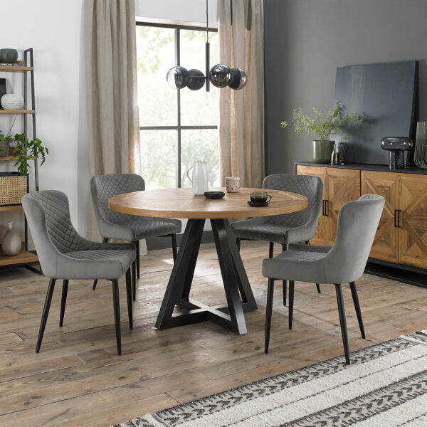 Calgary 4 Seater Dining Table & 4 Grey Velvet Fabric Chairs