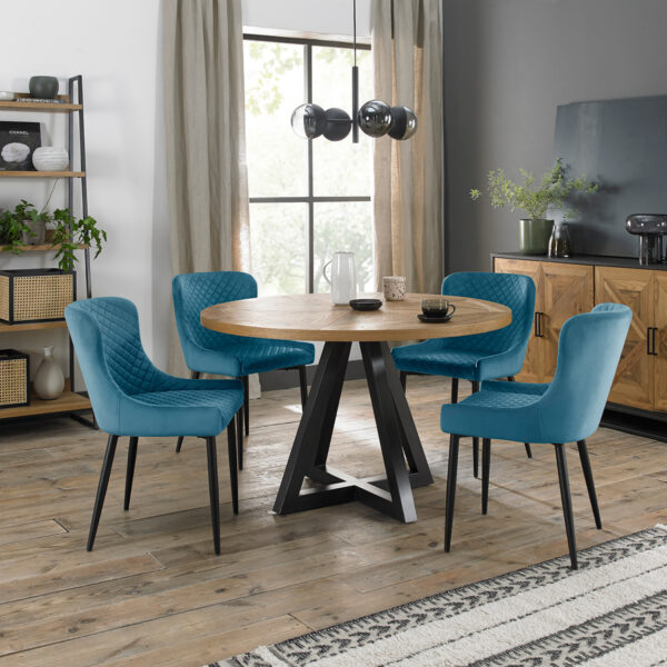 Calgary 4 Seater Dining Table & 4  Petrol Blue Velvet Fabric Chairs