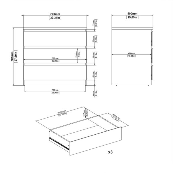 Moderno Chest of 3 Drawers in Jackson Hickory Oak | Self Assembly