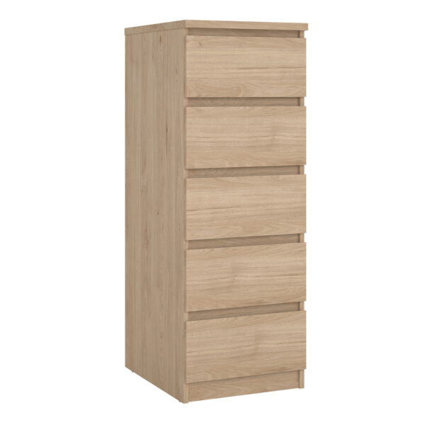 Moderno Narrow Chest of 5 Drawers in Jackson Hickory Oak | Self Assembly
