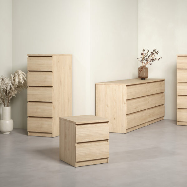 Moderno Narrow Chest of 5 Drawers in Jackson Hickory Oak | Self Assembly