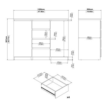 Moderno Sideboard  4 Drawers 2 Doors in Jackson Hickory Oak