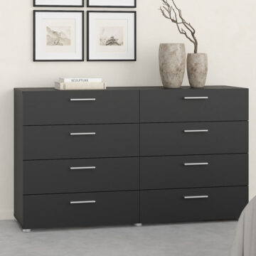 Rossi Wide Chest of 8 Drawers (4+4) in Black | Self Assembly