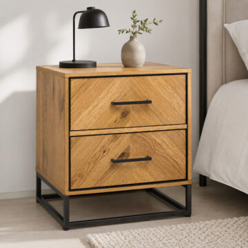 Lambourne Rustic Oak 2 Drawer Nightstand | Bedside Table