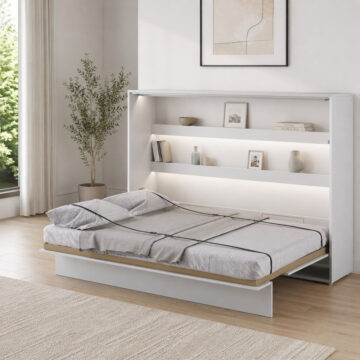 Horizontal Wall Bed Concept 140cm | White Gloss Finish