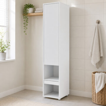 Tall Storage Cabinet for Vertical Wall Bed Concept | White Matt