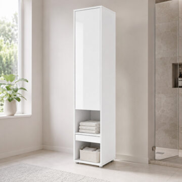 Tall Storage Cabinet for Vertical Wall Bed Concept | White Gloss