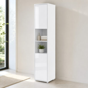 Tall Storage Cabinet for Vertical Wall Bed Concept | White Gloss