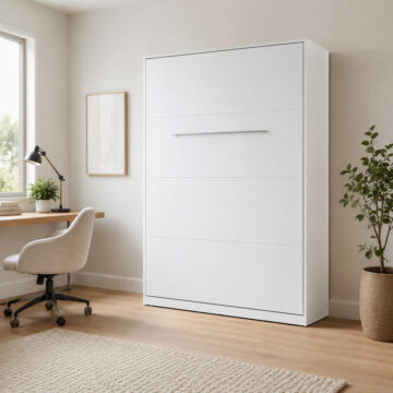 Vertical Wall Bed Concept 140cm | Storage Cabinets | Matt White Finish