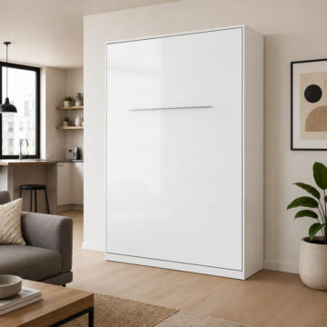 Vertical Wall Bed Concept 140cm | White Gloss