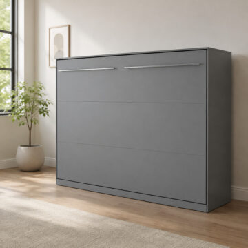 Horizontal Wall Bed Concept 140cm with Over Bed Unit | Grey Matt