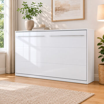 Horizontal Wall Bed Concept 120cm with Over Bed Unit | White Matt