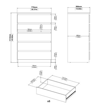 Moderno Chest of 5 Drawers in Jackson Hickory Oak