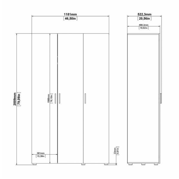 Rossi Wardrobe with 3 doors in Black
