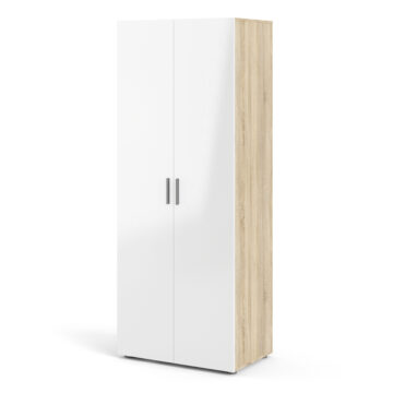 Rossi White High Gloss 2 Door Wardrobe | Oak Finish