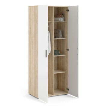 Rossi White High Gloss 2 Door Wardrobe | Oak Finish