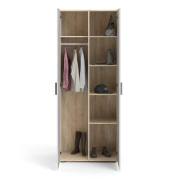 Rossi White High Gloss 2 Door Wardrobe | Oak Finish