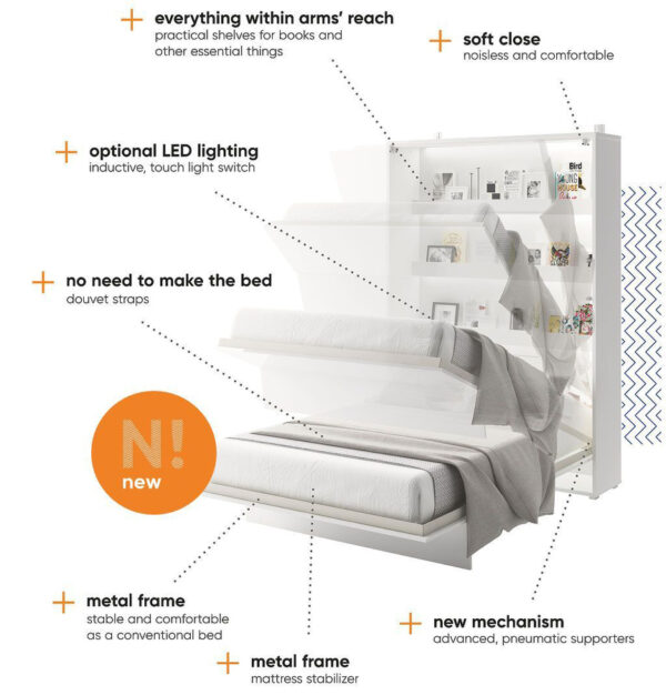 Vertical Wall Bed Concept 90cm | White Gloss