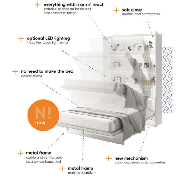 Horizontal Wall Bed Concept 120cm | White Gloss