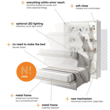 Horizontal Wall Bed Concept 160cm | White Gloss