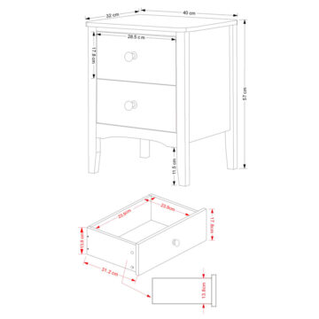 Saint Cloud Grey 2 Drawer Bedside Cabinet