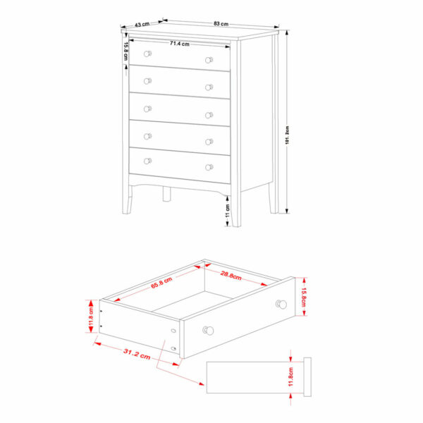 Saint Cloud 5 Drawer Chest | Grey