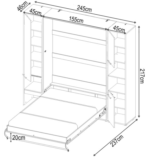 Vertical Wall Bed Concept 140cm | Grey Matt