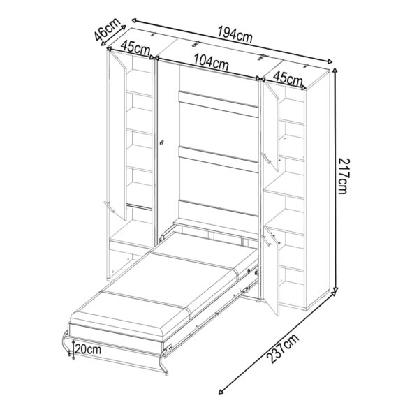 Vertical Wall Bed Concept 90cm with Storage Cabinet | Grey Matt