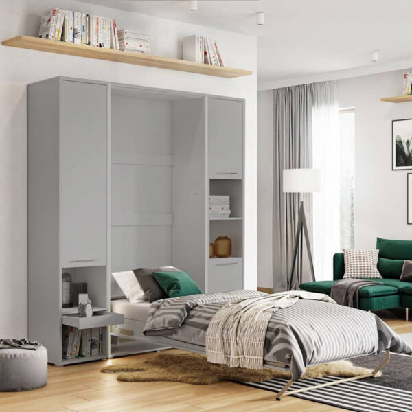 Vertical Wall Bed Concept 90cm with Storage Cabinet | Grey Matt