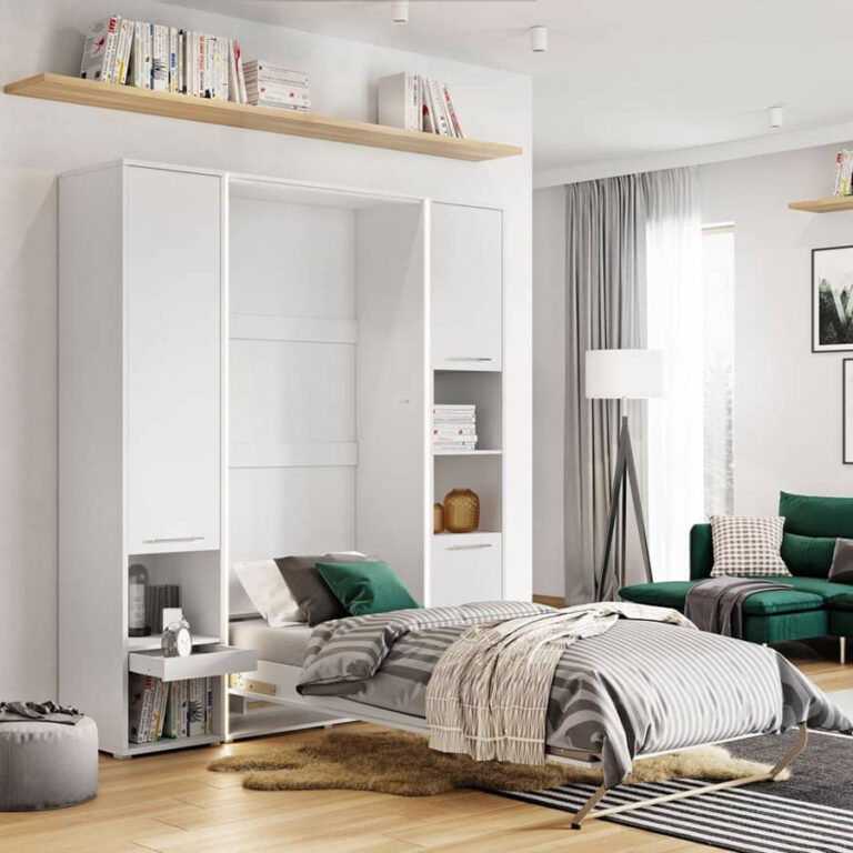 Vertical Wall Bed Concept 140cm with Storage White Gloss