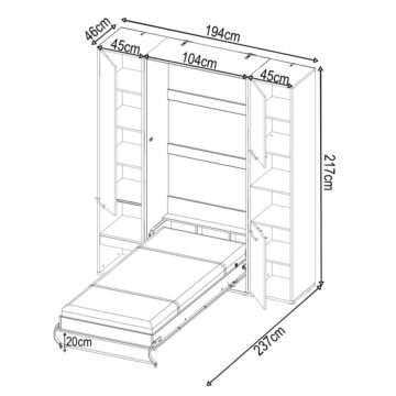 Vertical Wall Bed Concept 90cm | Storage Cabinet | White Gloss Finish