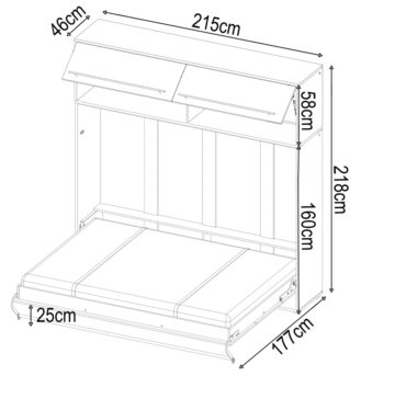 Horizontal Wall Bed Concept 140cm with Over Bed Unit | Grey Matt