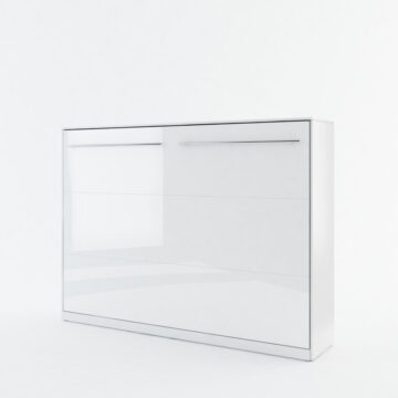 Horizontal Wall Bed Concept 140cm with Over Bed Unit | White Gloss