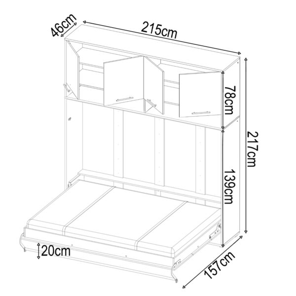 Horizontal Wall Bed Concept 120cm with Over Bed Unit | White Matt