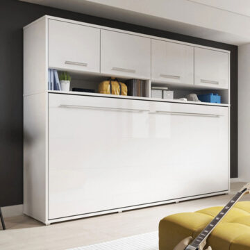 Horizontal Wall Bed Concept 120cm with Over Bed Unit | White Gloss