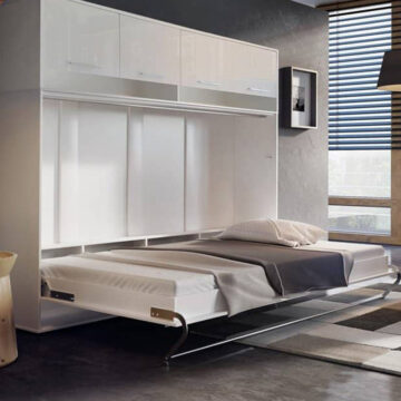 Horizontal Wall Bed Concept 120cm with Over Bed Unit | White Gloss