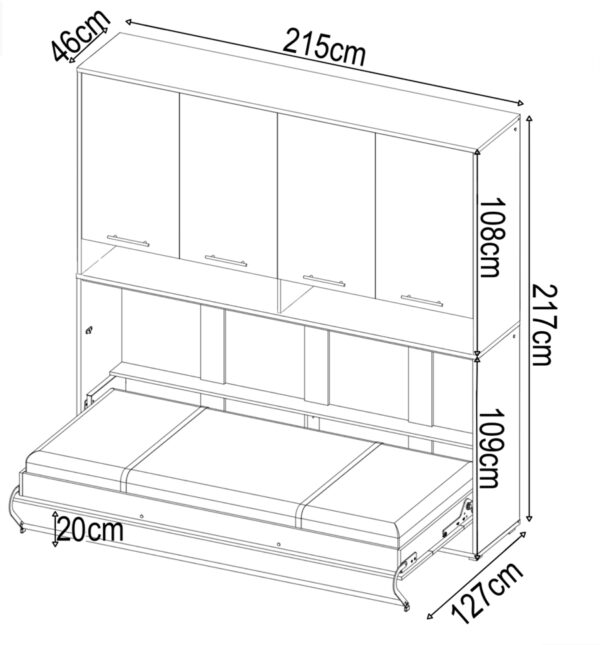 Horizontal Wall Bed Concept 90cm with Over Bed Unit | Grey Matt