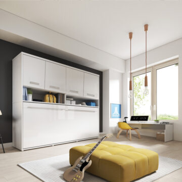 Horizontal Wall Bed Concept 90cm with Over Bed Unit | White Gloss