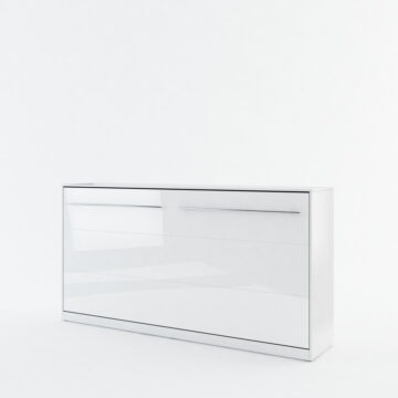 Horizontal Wall Bed Concept 90cm with Over Bed Unit | White Gloss